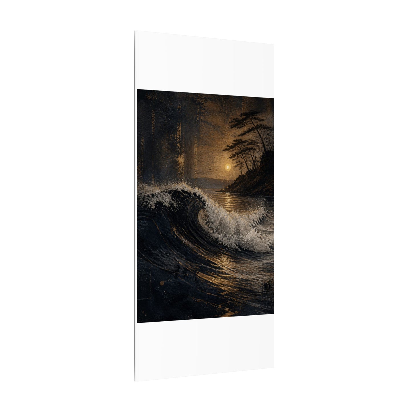 Ocean Wave Dark Texture Canvas Art | Bold Dark Japandi Art