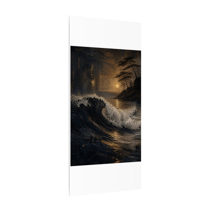 Ocean Wave Dark Texture Canvas Art | Bold Dark Japandi Art