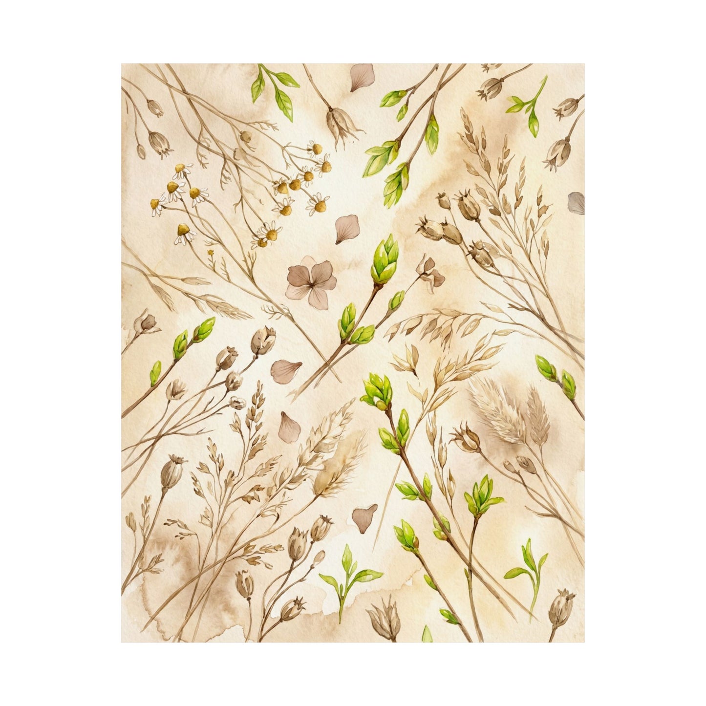 Spring Dried Flowers Watercolor Wall Art Print | Elegant Decor