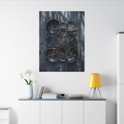 Dark Japandi Broken Pottery in Dappled | Shadow Zen Canvas Art