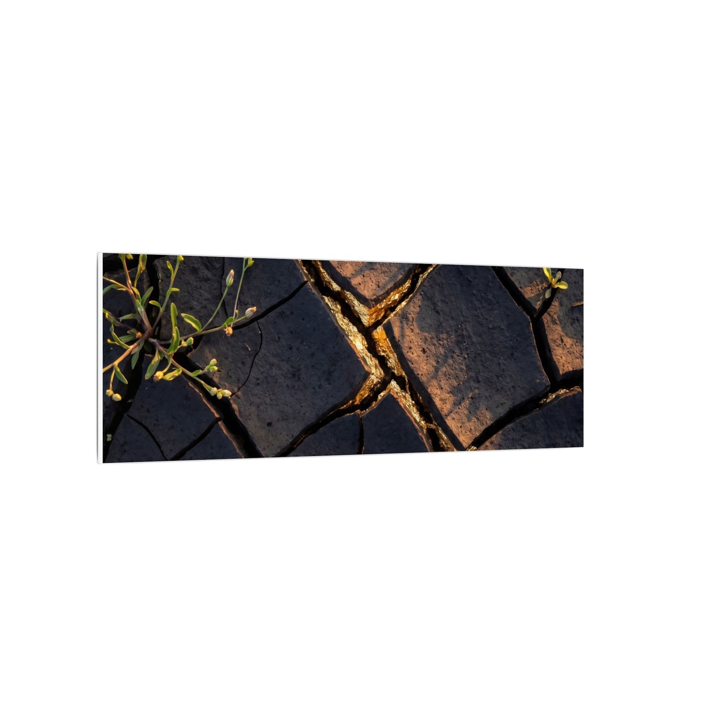 Kintsugi Cracked Earth in Golden Hour | Gold Vein Canvas Art