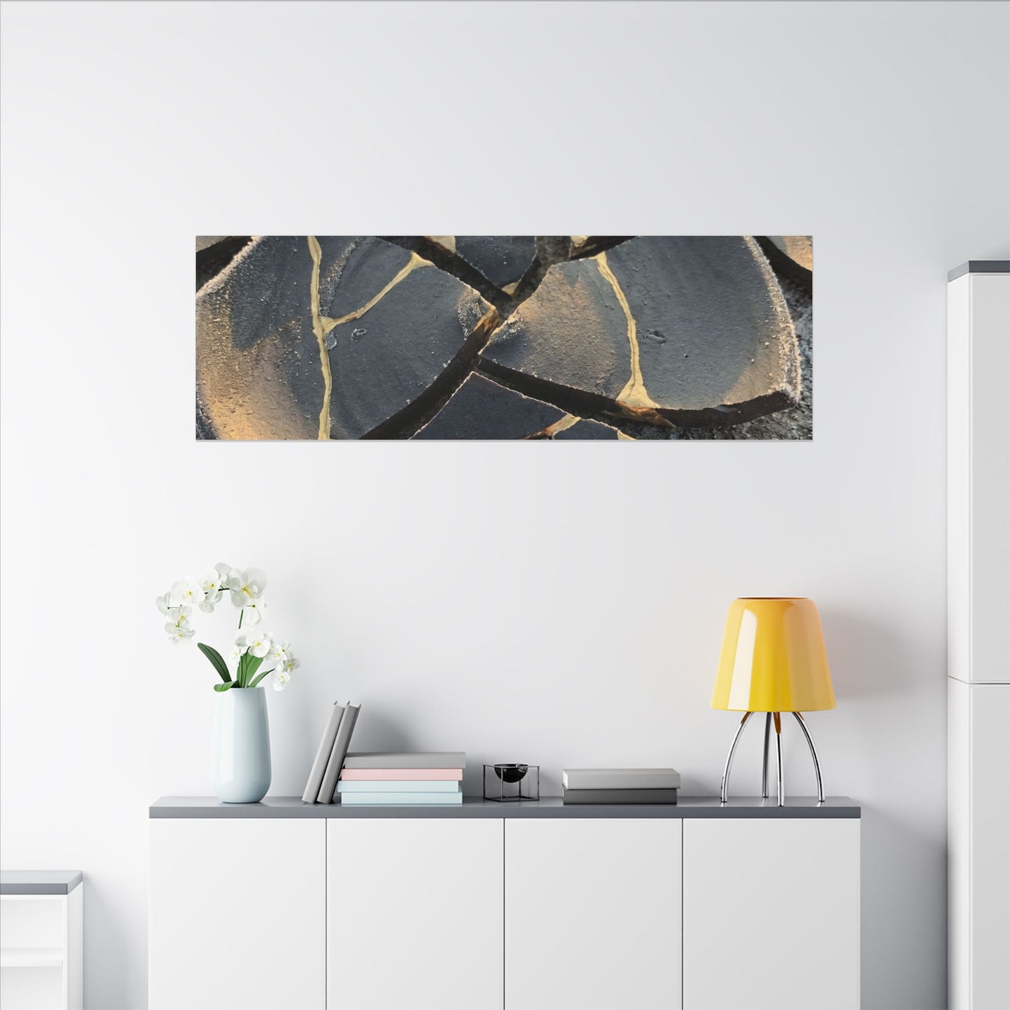 Broken Pottery Winter Canvas Art | Kintsugi Resilient Design
