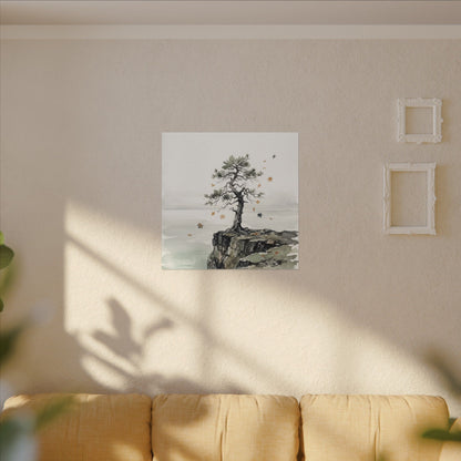 Japandi Pine Tree in Overcast | Watercolor Canvas Art