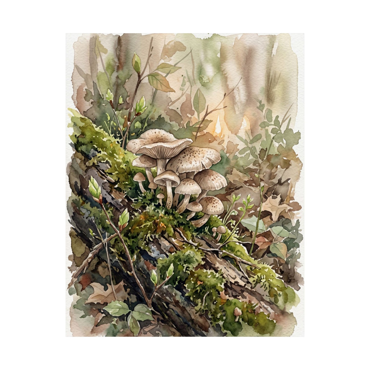 Wild Mushrooms Watercolor Wall Art Print | Neutral Japandi Art