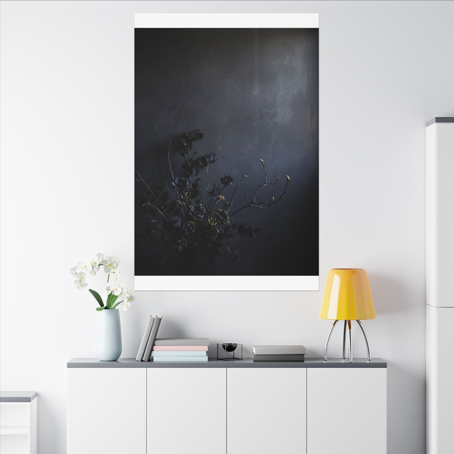 Dried Flowers Spring Canvas Art | Dark Japandi Moody Design