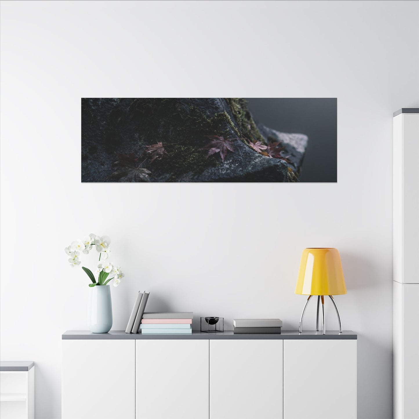 Stone Lantern Moody Minimal Canvas Art | Sophisticated Dark Japandi Art