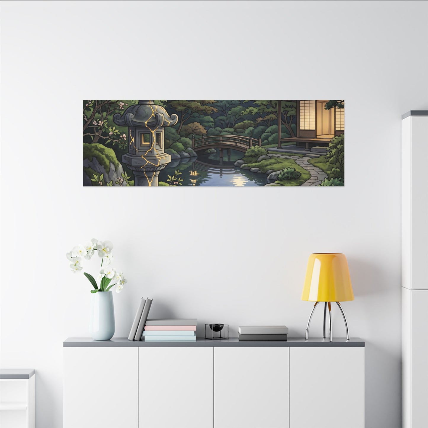 Spring Moonlit Garden Gold Vein Canvas Art | Resilient Decor