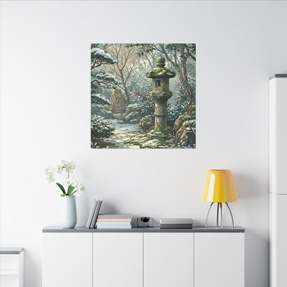 Stone Lantern Winter Canvas Art | Japandi Warm Design