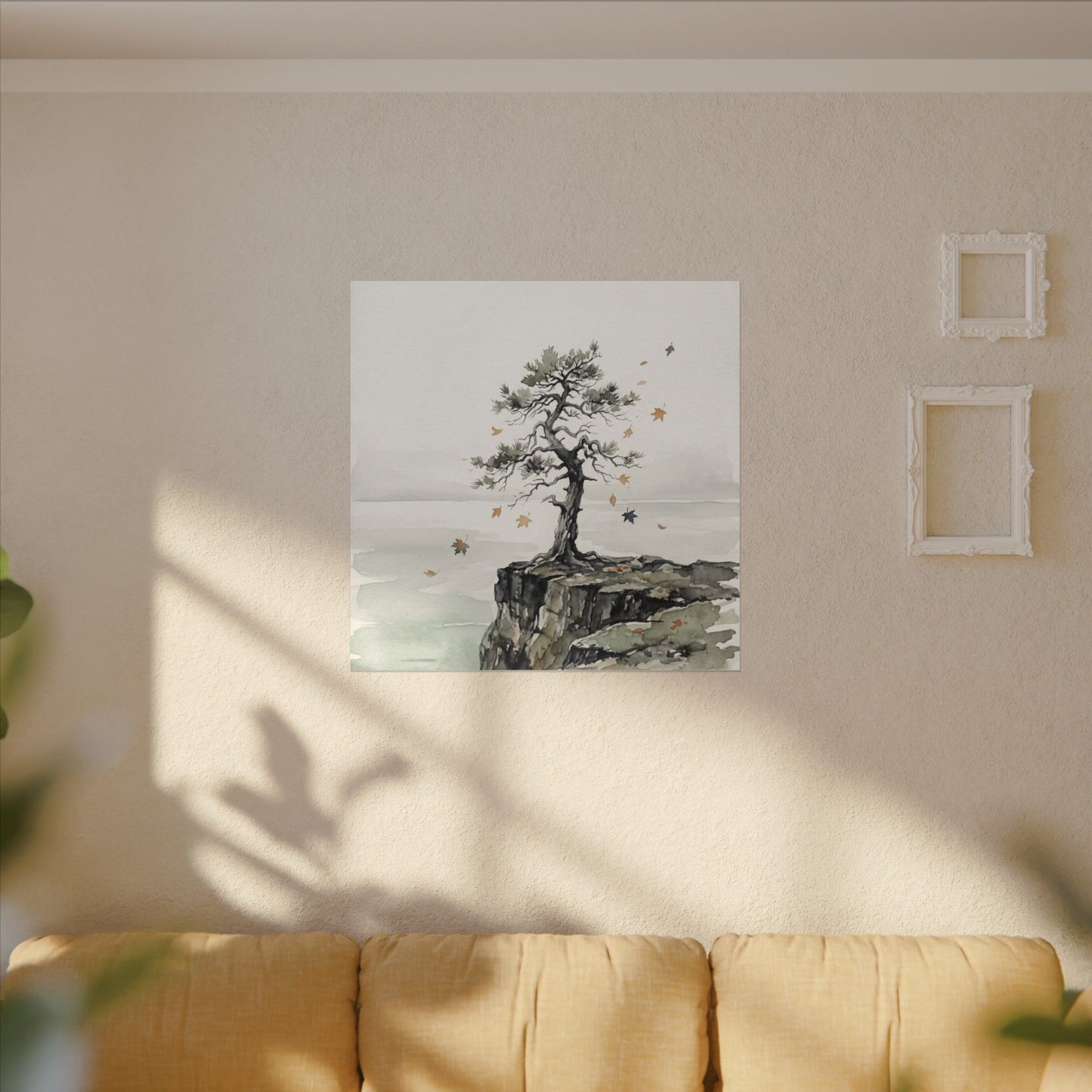 Japandi Pine Tree in Overcast | Watercolor Canvas Art