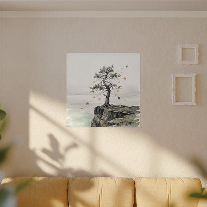 Japandi Pine Tree in Overcast | Watercolor Canvas Art