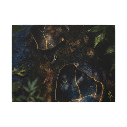 Dark Japandi Broken Pottery in Dappled | Shadow Zen Canvas Art