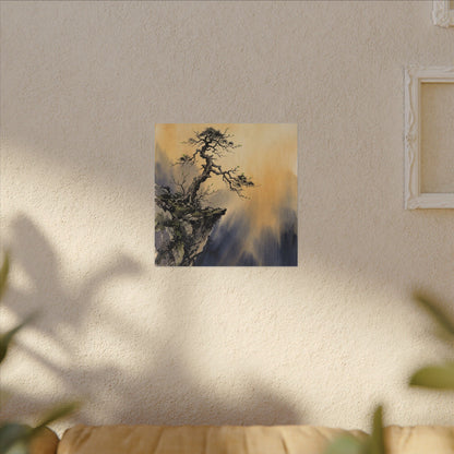 Zen Pine Tree in Golden Hour | Sumi E Canvas Art