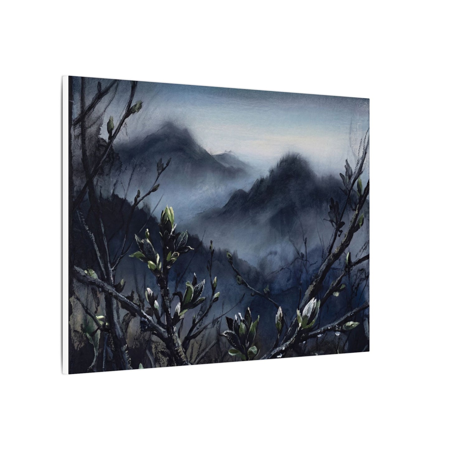 Mountain Mist Spring Canvas Art | Dark Japandi Atmospheric Design