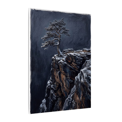 Dark Japandi Pine Tree in Dawn | Dark Texture Canvas Art