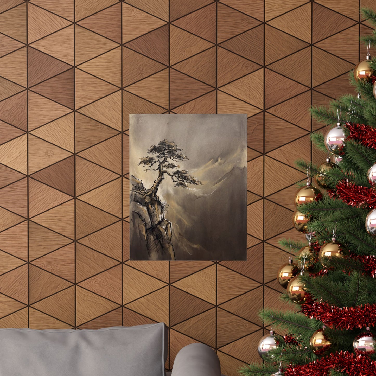 Golden Hour Pine Tree Wall Art Print - Dark Japandi Ma