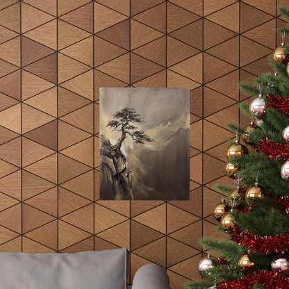 Golden Hour Pine Tree Wall Art Print - Dark Japandi Ma
