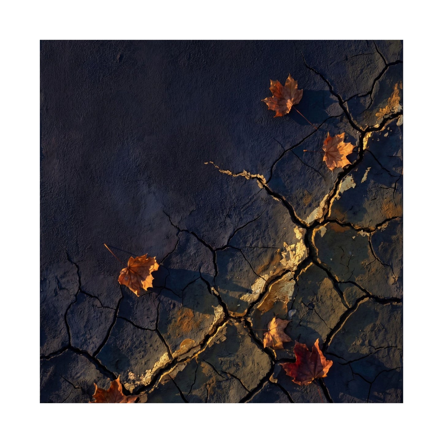 Golden Hour Cracked Earth Wall Art Print - Dark Japandi Seijaku