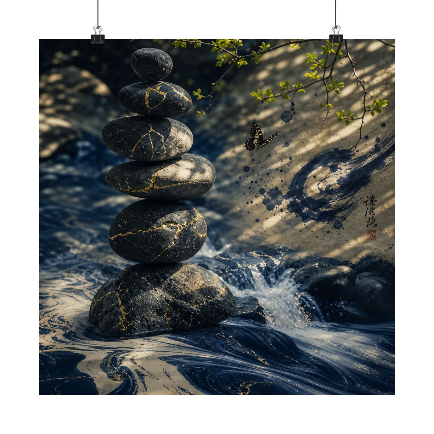 River Stones Wall Art Print | Spring Kintsugi Broken Beauty Art