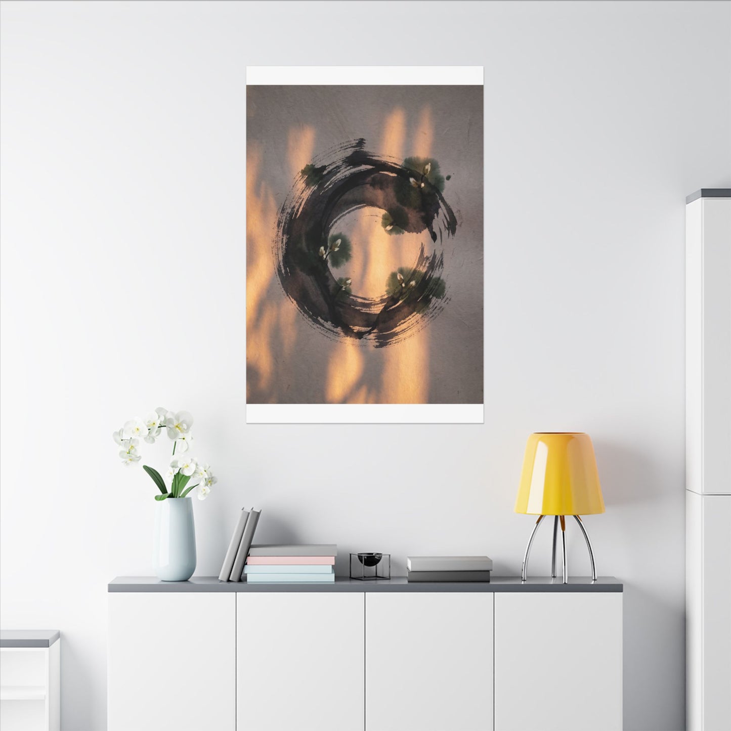 Ink Brushstroke Spring Canvas Art | Dark Japandi Bold Design
