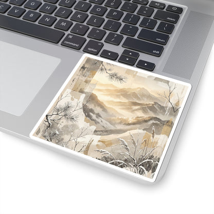 Shibui Mountain Mist Sticker - Japandi Japanese Pattern Art Print