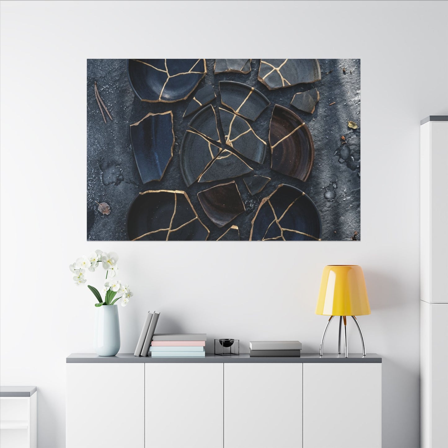 Dark Japandi Broken Pottery in Dappled | Shadow Zen Canvas Art