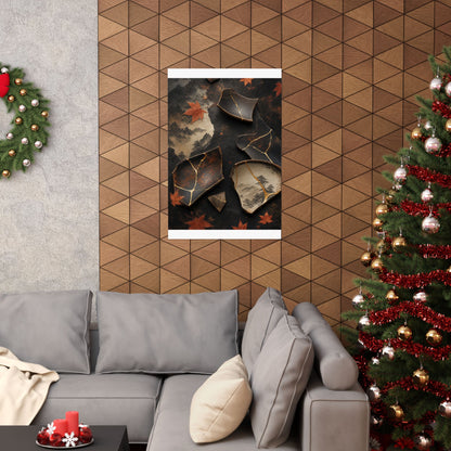 Broken Pottery Wall Art Print | Autumn Kintsugi Gold Vein Art