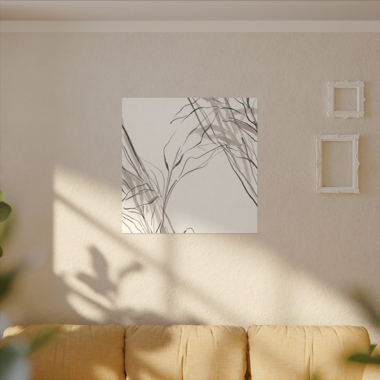 Neutral Shoji Screen Canvas Art - Minimal Line Japandi
