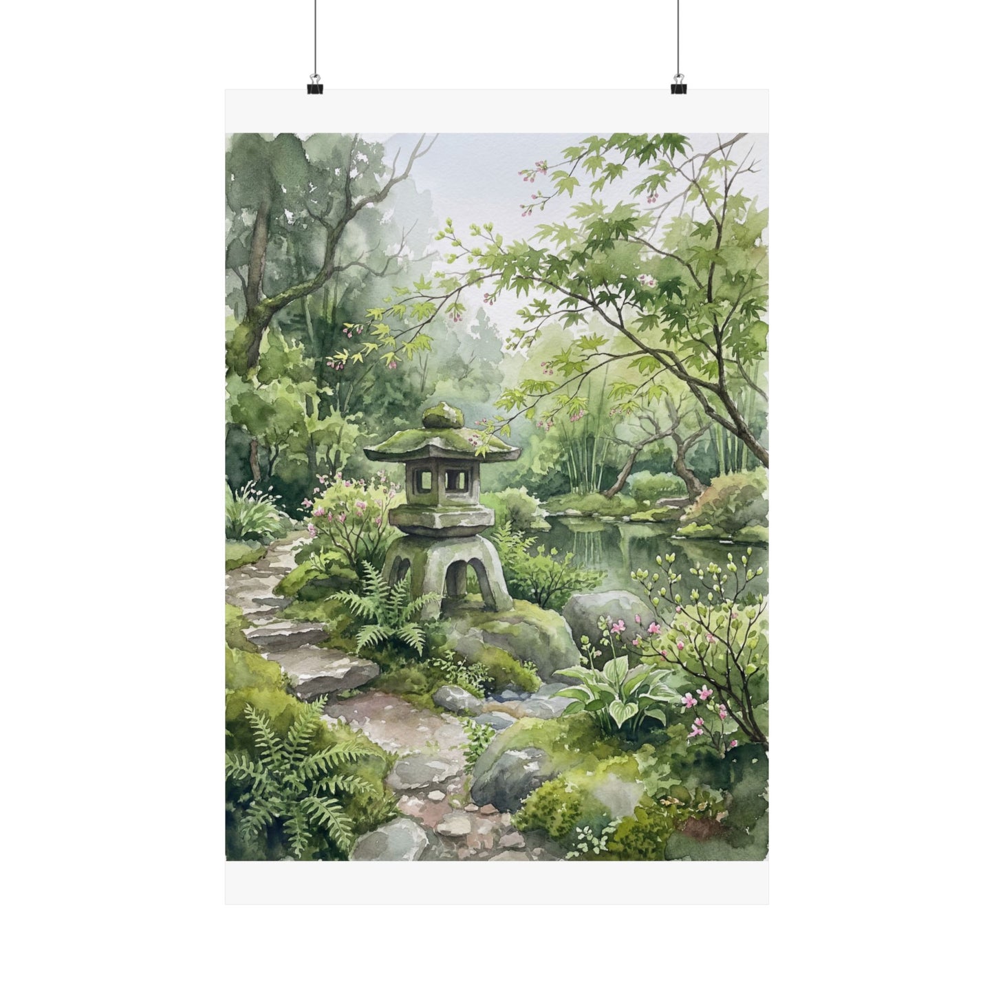 Stone Lantern Spring Wall Art Print | Japandi Elegant Design Art Print