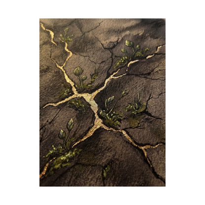 Fukinsei Cracked Earth Wall Art Print - Dark Japandi Charcoal Ink