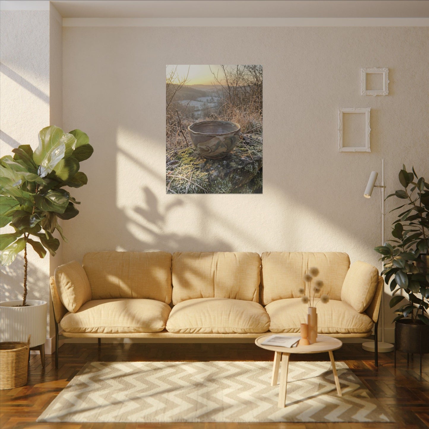 Golden Hour Ceramic Bowl Canvas Art - Japandi Shibui