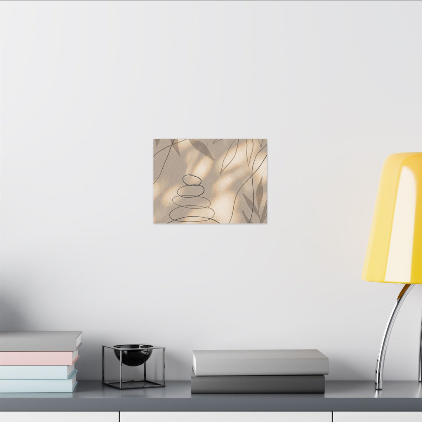 River Stones Minimal Line Canvas Art | Earthy Japandi Art