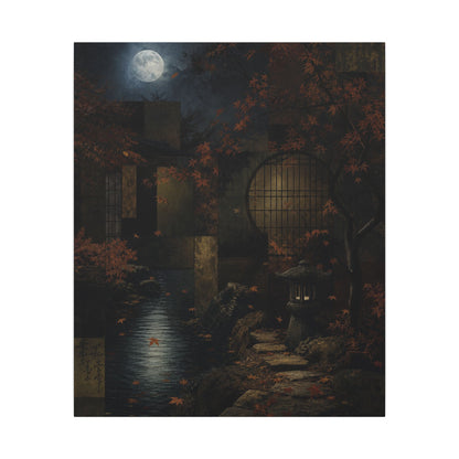Moonlight Moonlit Garden Canvas Art - Dark Japandi Shibui