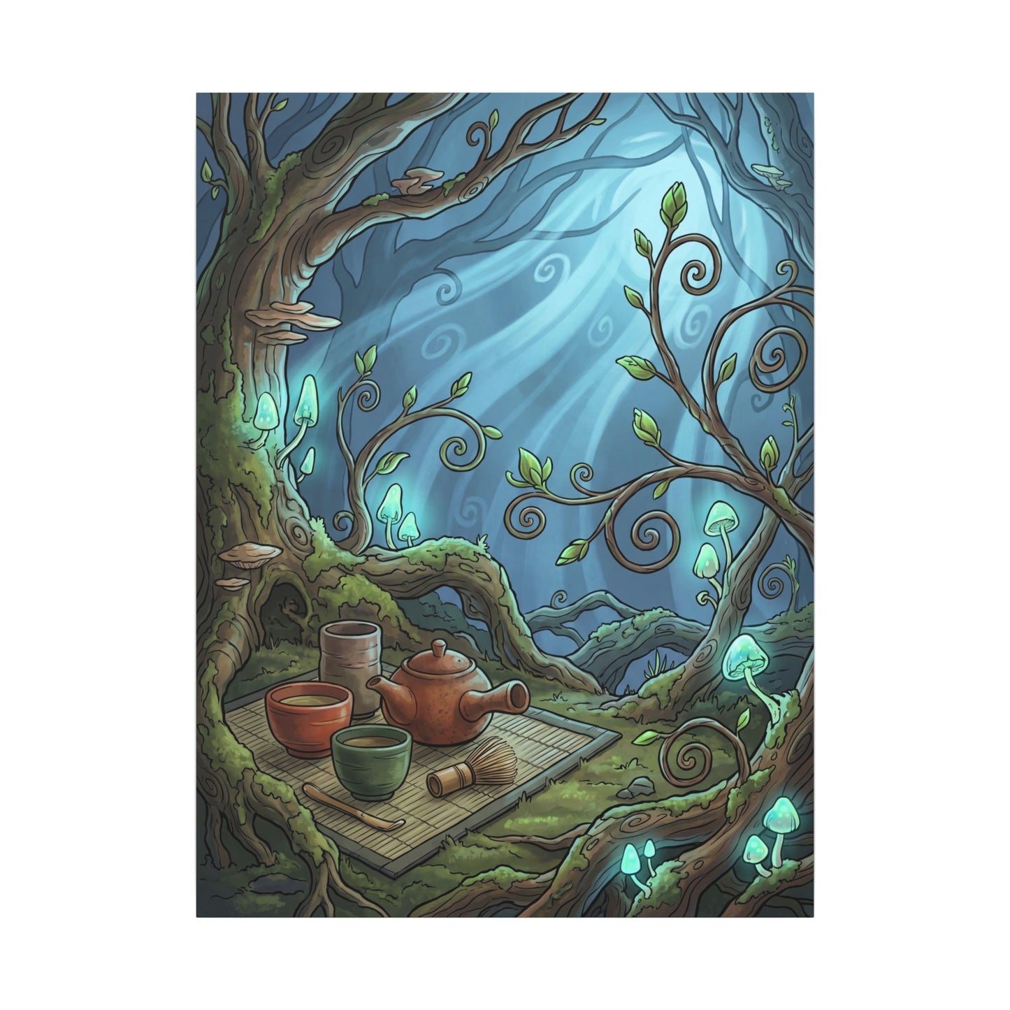Spring Tea Ceremony Forest Whimsy Canvas Art | Cozy Decor