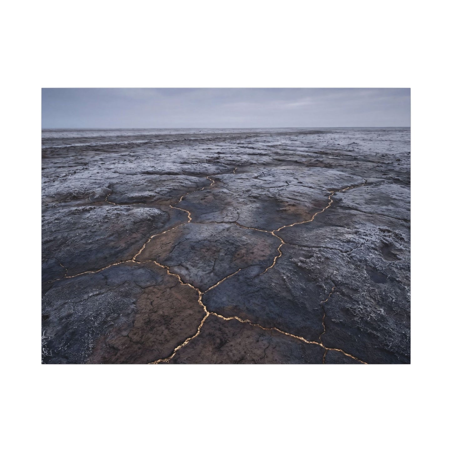Dark Japandi Cracked Earth in Overcast | Dark Texture Canvas Art