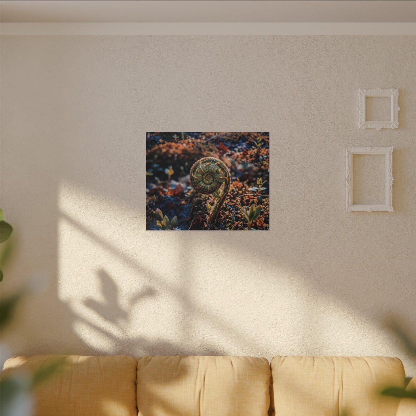 Kintsugi Fern Unfurling in Dappled | Gold Vein Canvas Art