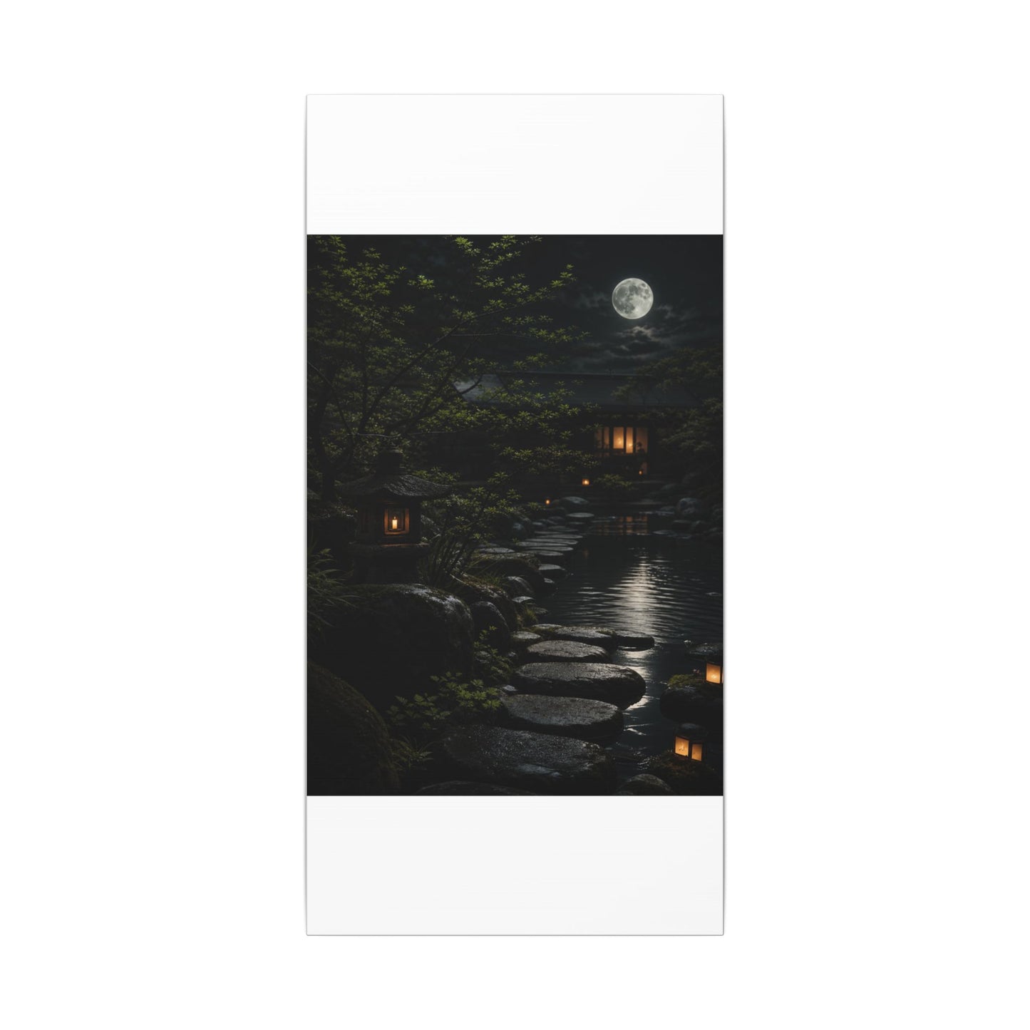 Moonlit Garden Shadow Zen Canvas Art | Sophisticated Dark Japandi Art
