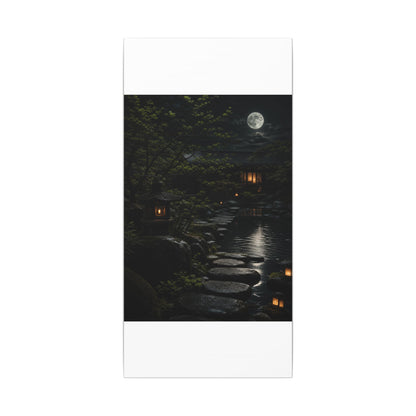 Moonlit Garden Shadow Zen Canvas Art | Sophisticated Dark Japandi Art