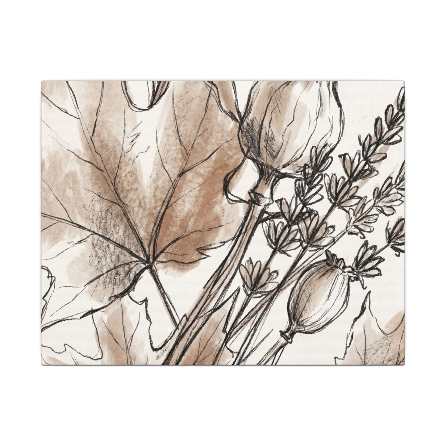 Neutral Dried Flowers Canvas Art - Minimal Line Japandi