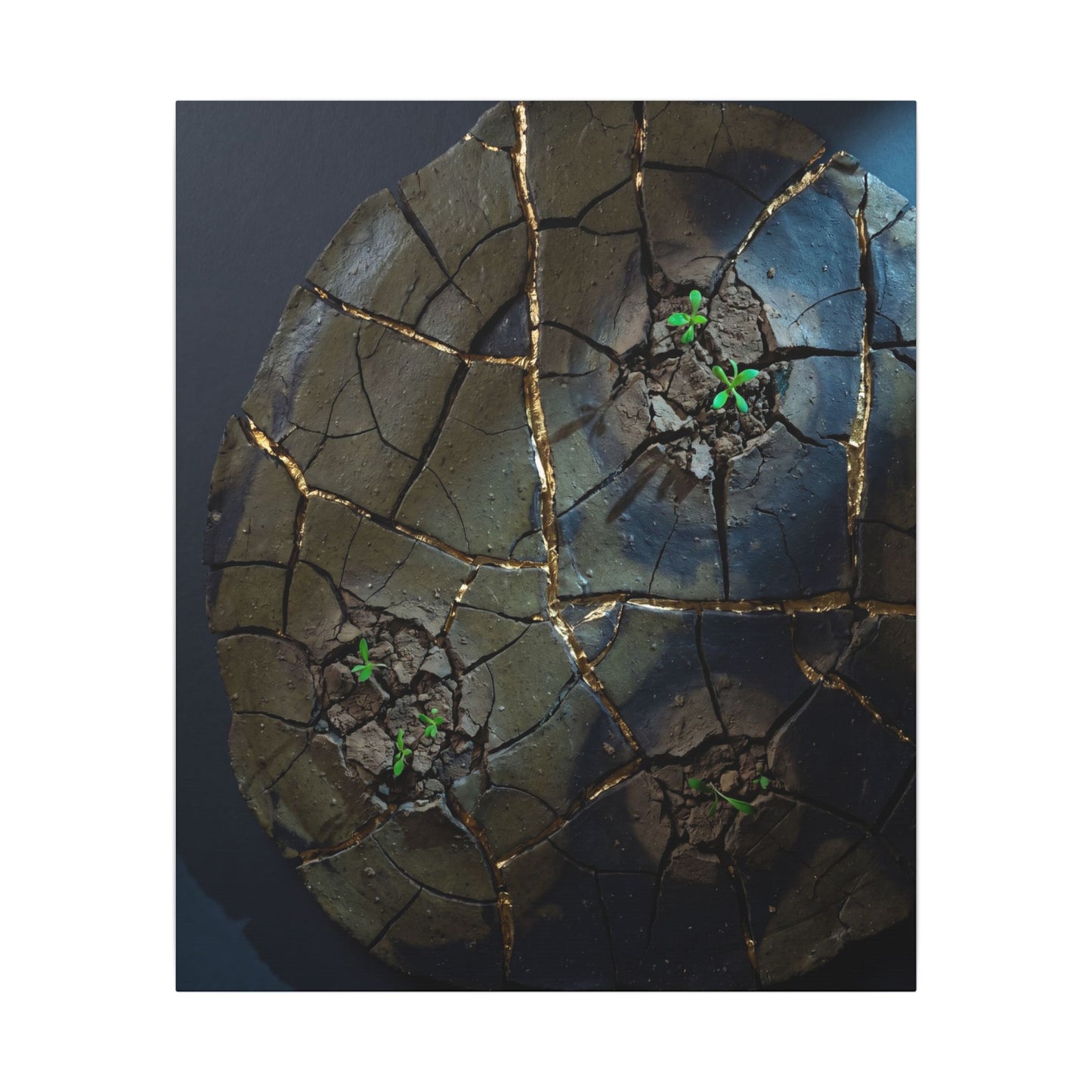 Dark Japandi Cracked Earth in Moonlight | Moody Minimal Canvas Art