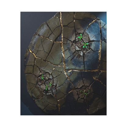Dark Japandi Cracked Earth in Moonlight | Moody Minimal Canvas Art