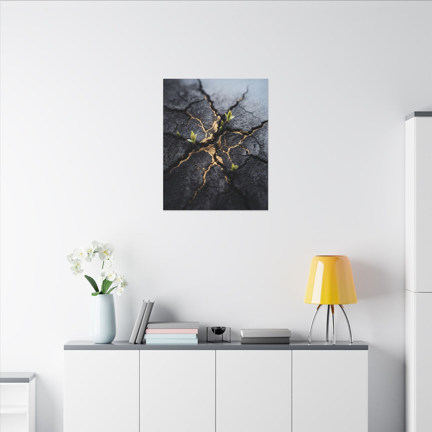 Ma Cracked Earth Canvas Art - Dark Japandi Charcoal Ink