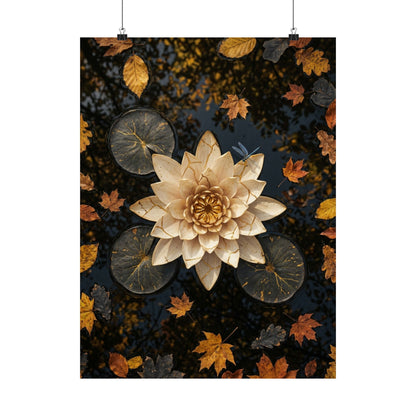 Lotus Flower Wall Art Print | Autumn Kintsugi Gold Repair Art Art Print
