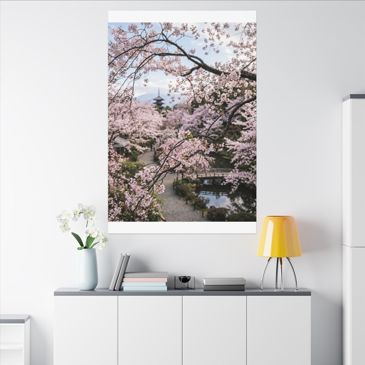 Fukinsei Cherry Blossom Canvas Art - Dark Japandi Moody Minimal