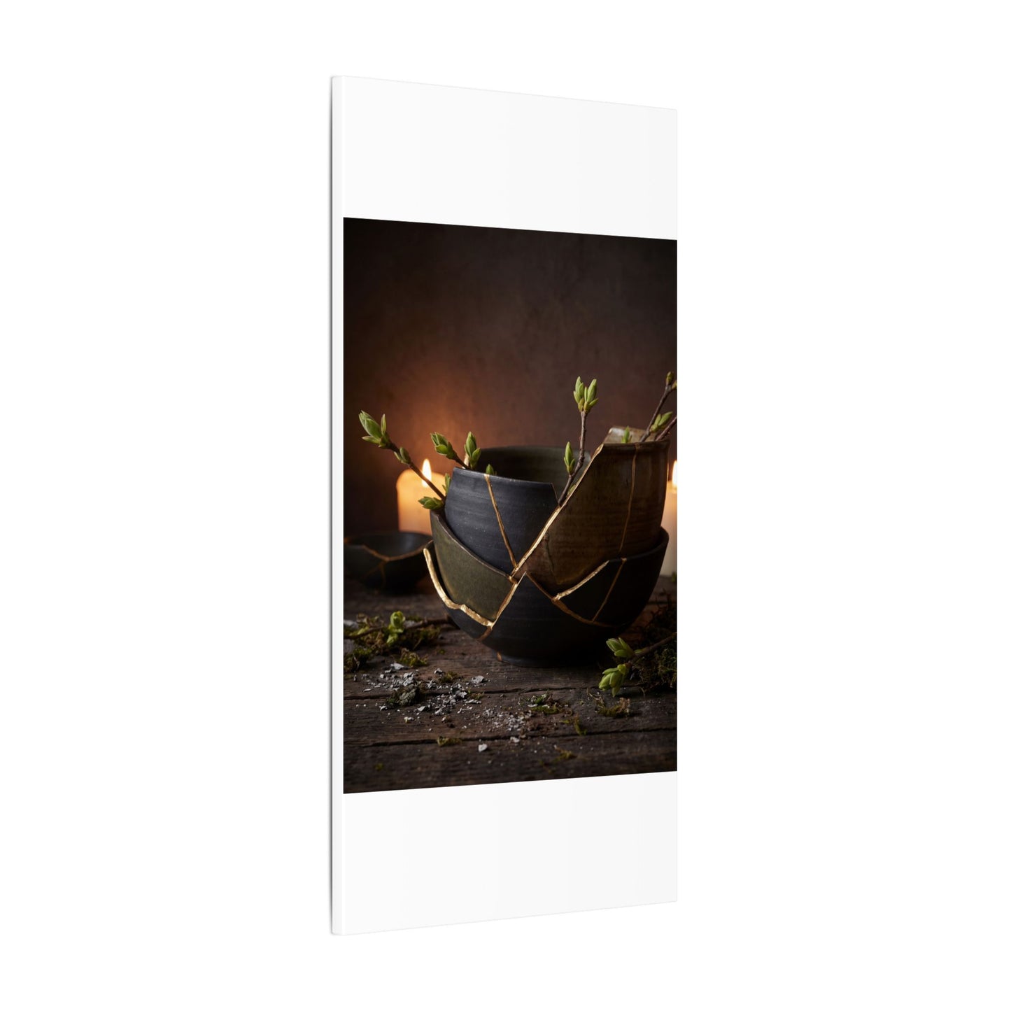 Broken Pottery Spring Canvas Art | Dark Japandi Luxurious Design