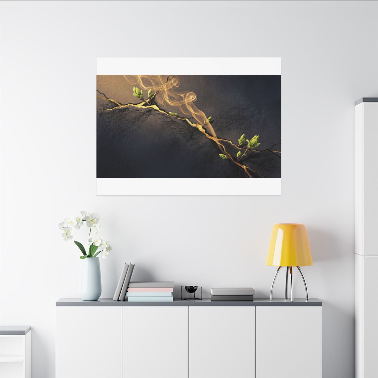 Spring Incense Smoke Gold Vein Canvas Art | Healing Decor