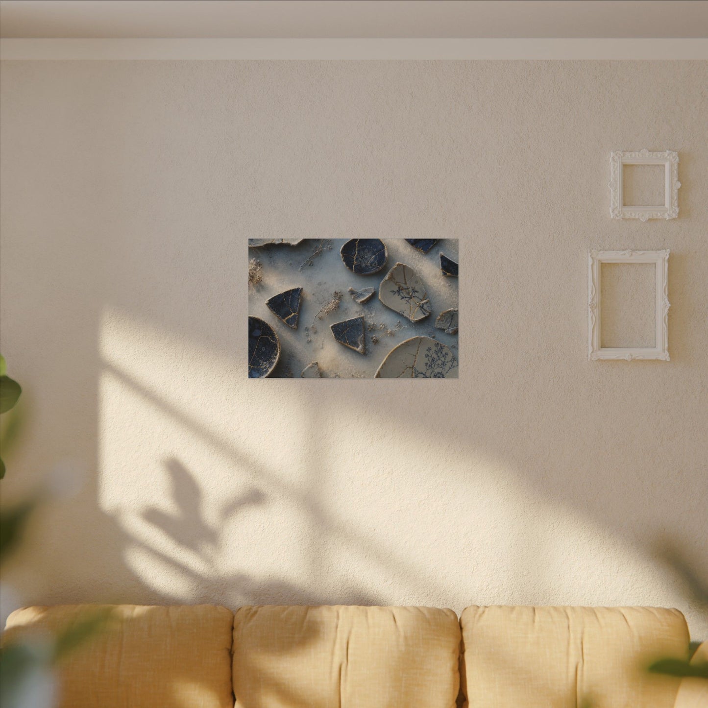 Broken Pottery Canvas Art | Winter Kintsugi Gold Vein Art