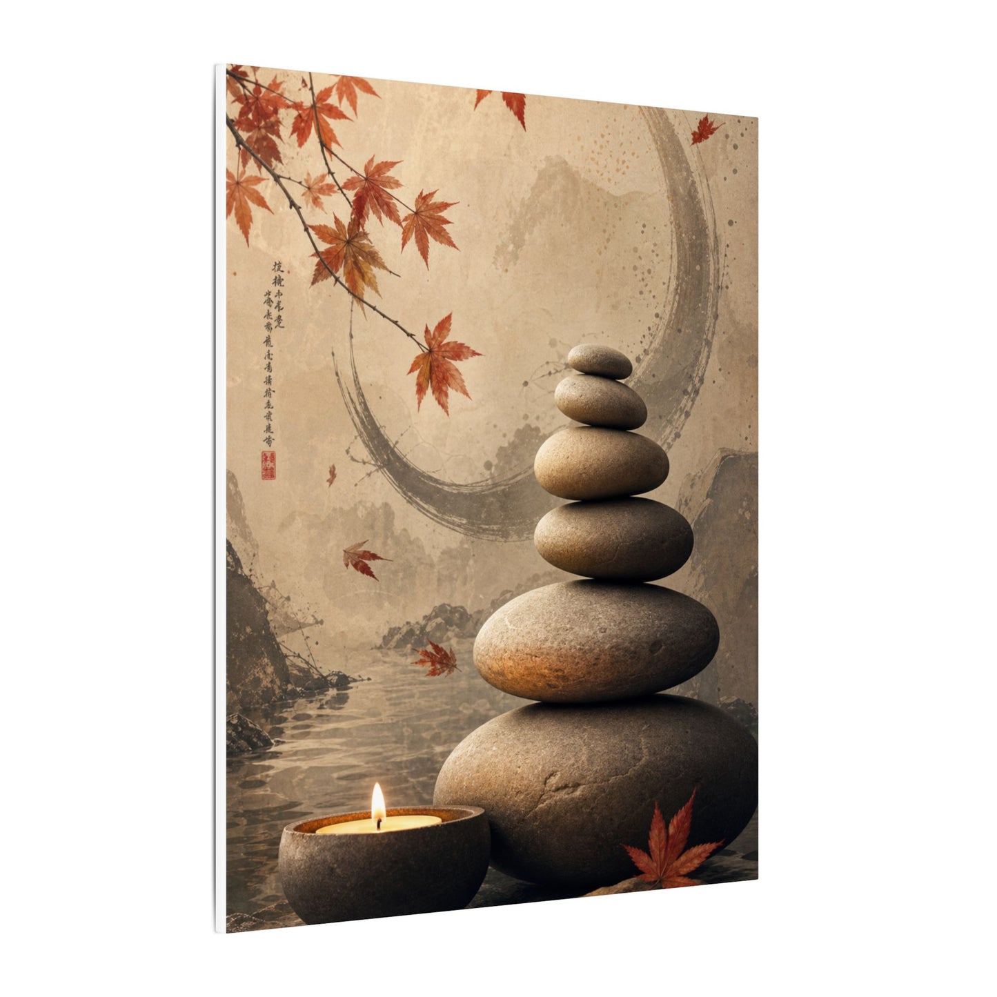Japandi River Stones in Candlelight | Japanese Pattern Canvas Art