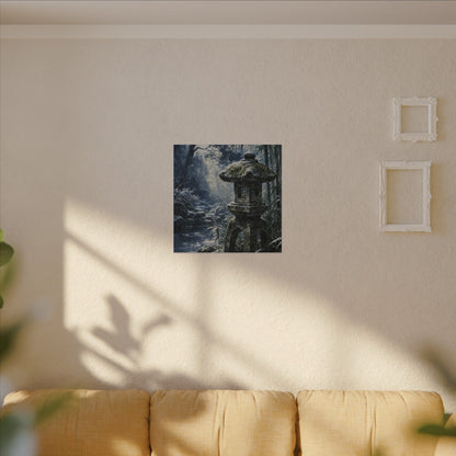 Zen Stone Lantern in Dappled | Sumi E Canvas Art