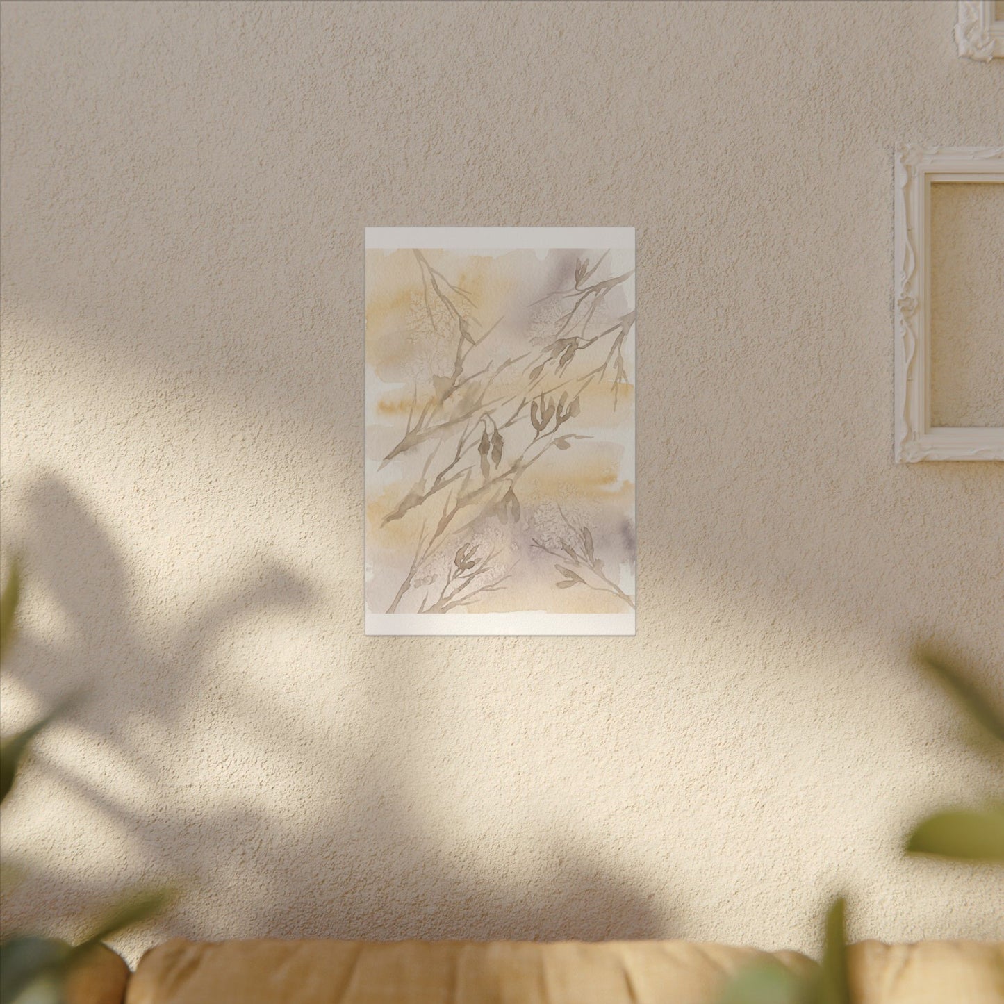 Shadow Play Winter Canvas Art | Japandi Warm Design