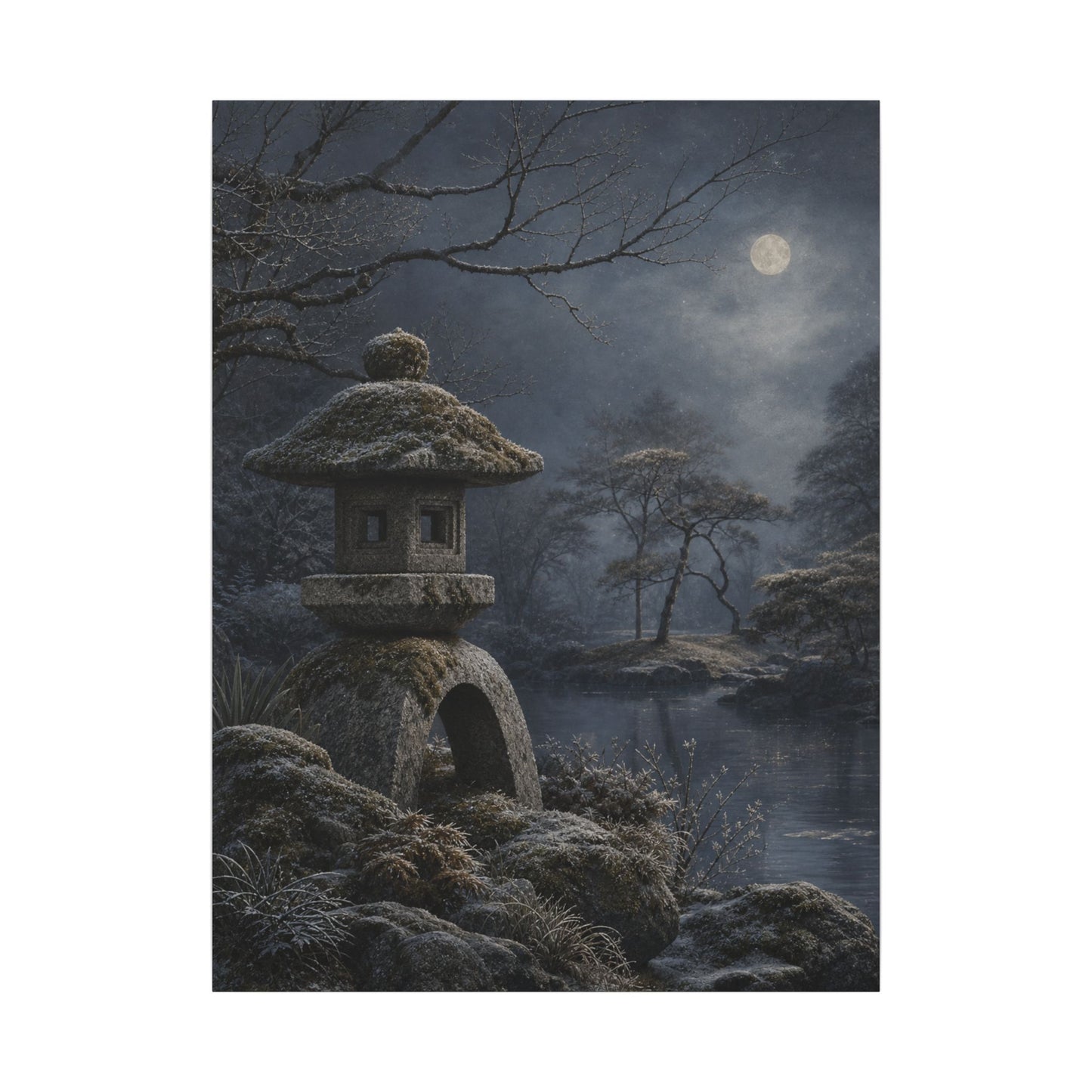 Stone Lantern Canvas Art | Winter Japandi Japanese Pattern Art